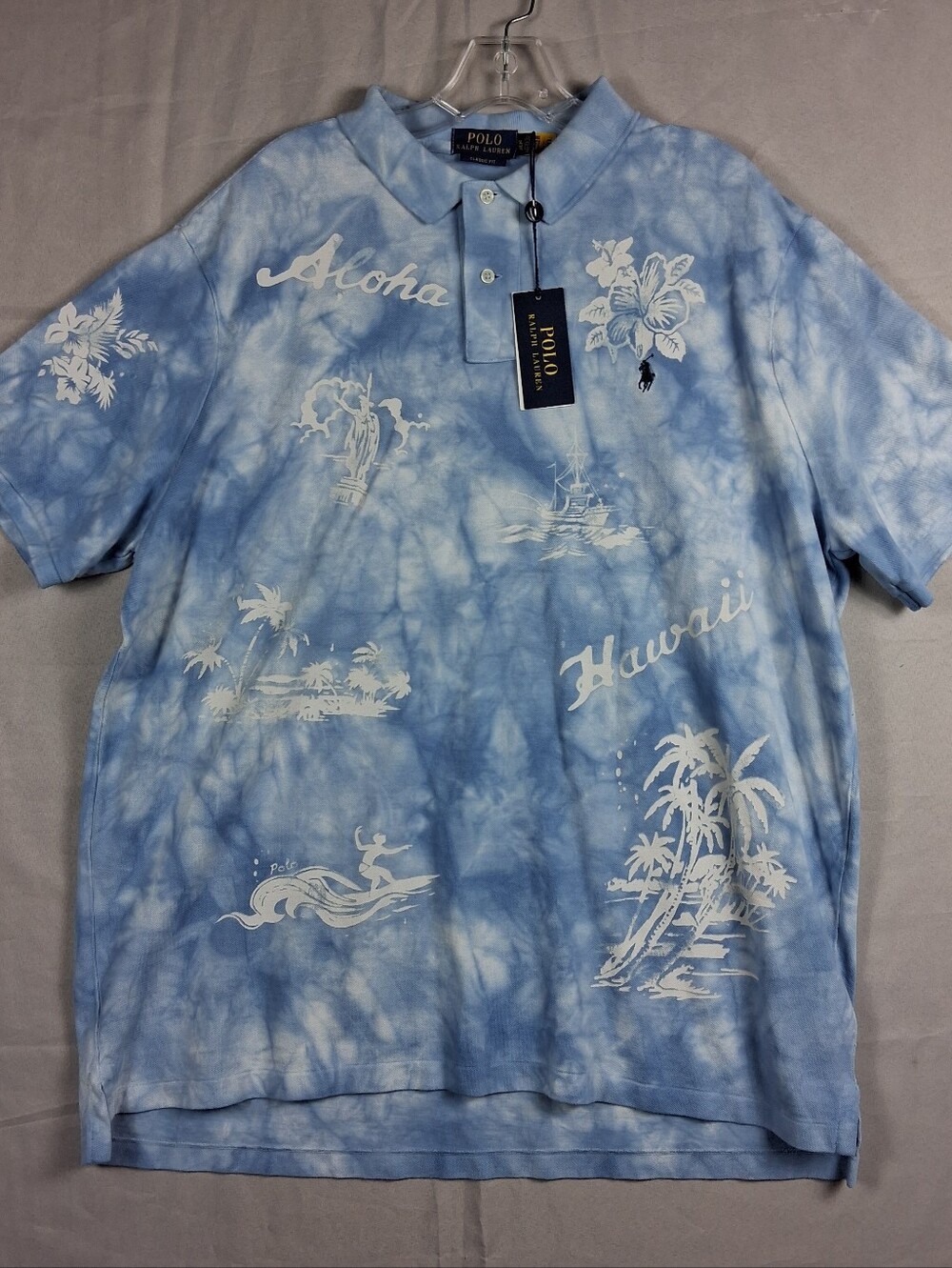NWT Ralph Lauren Polo Shirt Mens Size XL Blue Hawaiian Aloha Classic Fit Tie Dye